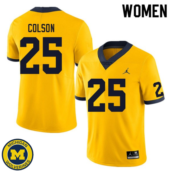 Women's University of Michigan #25 Junior Colson Yellow Replica Jersey